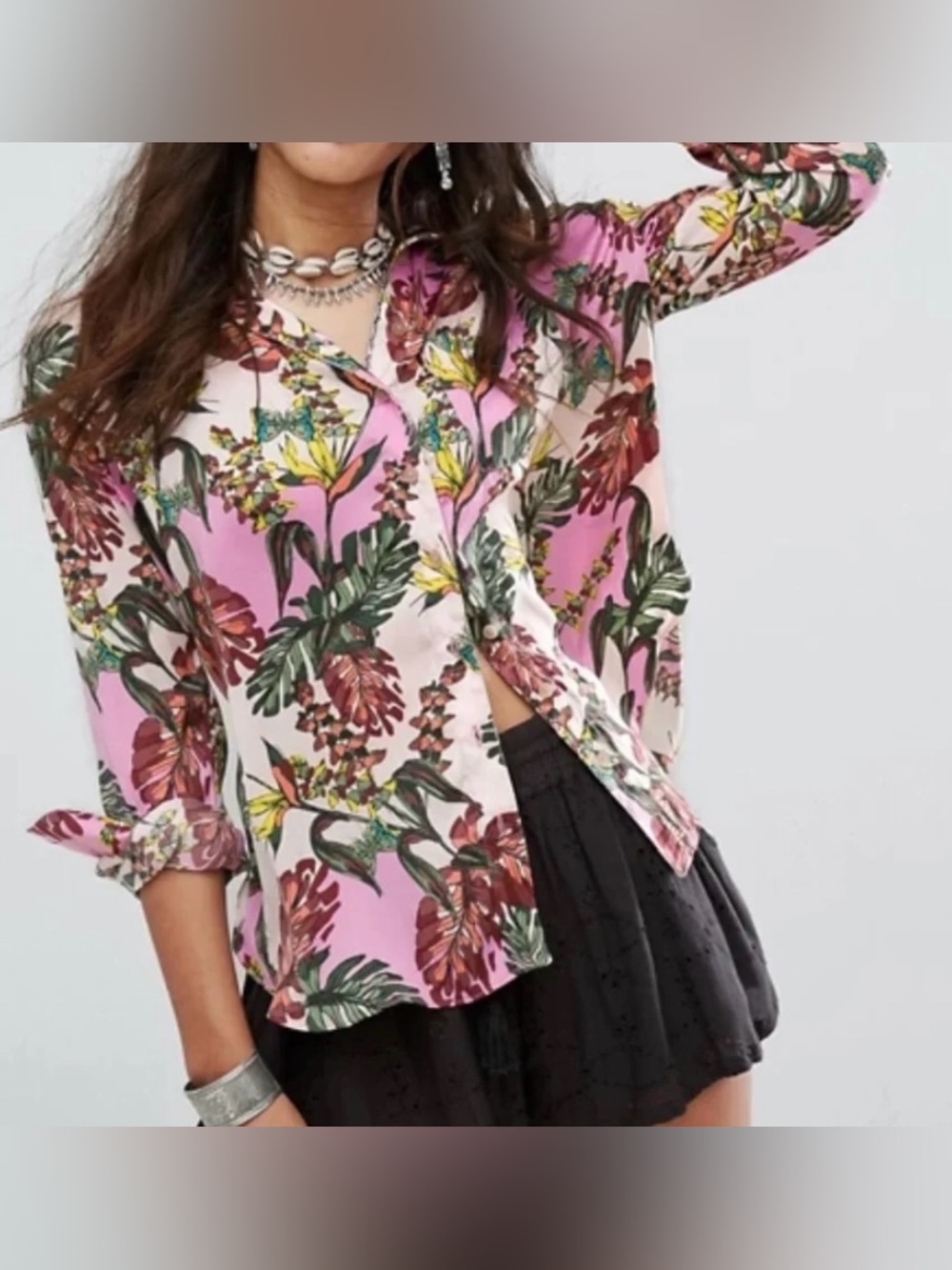 Free People Multicolor Floral Oversized Button Down Blouse - Size S